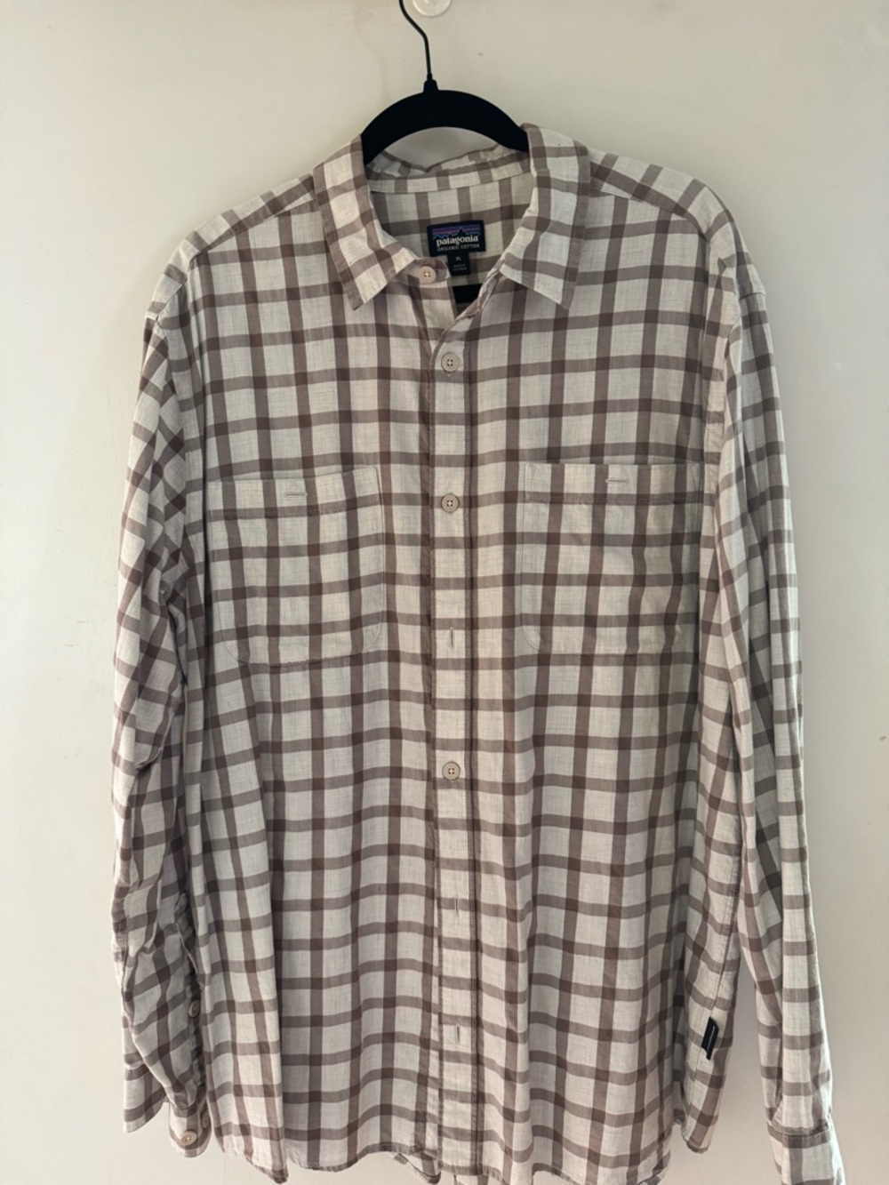Patagonia Men’s Beige and Brown Plaid Button-Down Shirt